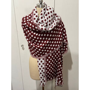 Women's Under One Sky Red berry White Polka Dot oversized Blanket Scarf wrap